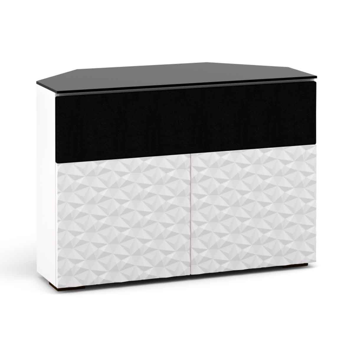 Salamander Designs Milan 329 Twin-Width AV Cabinet w/ Center Speaker Opening Corner - White / Black Glass