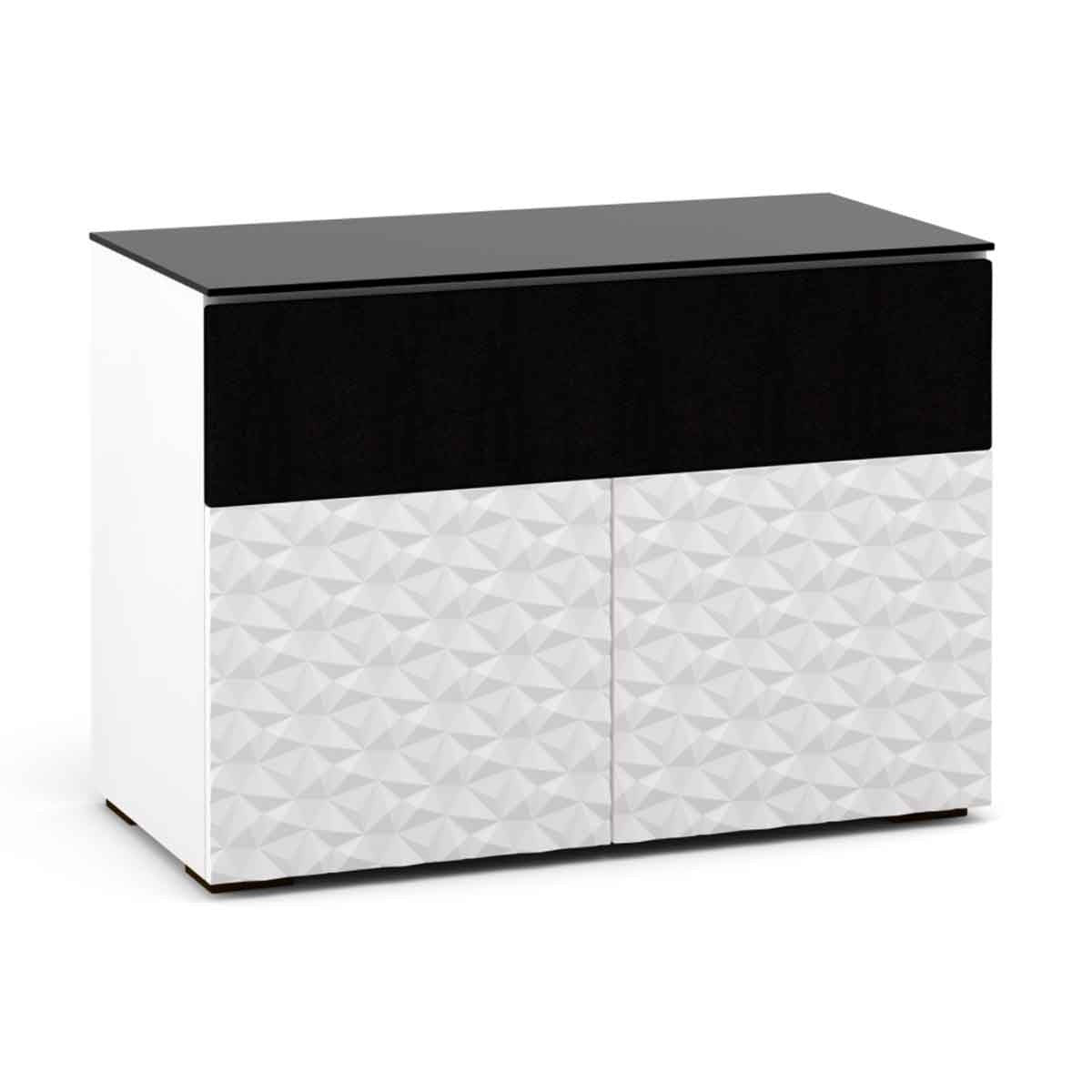 Salamander Designs Milan 329 Twin-Width AV Cabinet w/ Center Speaker Opening - White / Black Glass