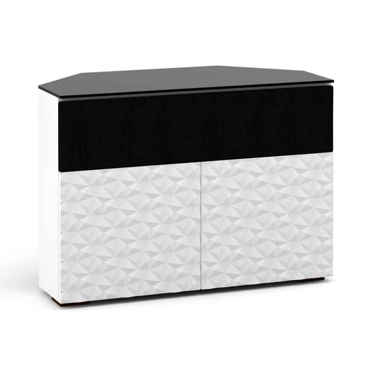 Salamander Designs Milan 329 Twin-Width AV Cabinet w/ Center Speaker Opening Corner - White / Black Glass
