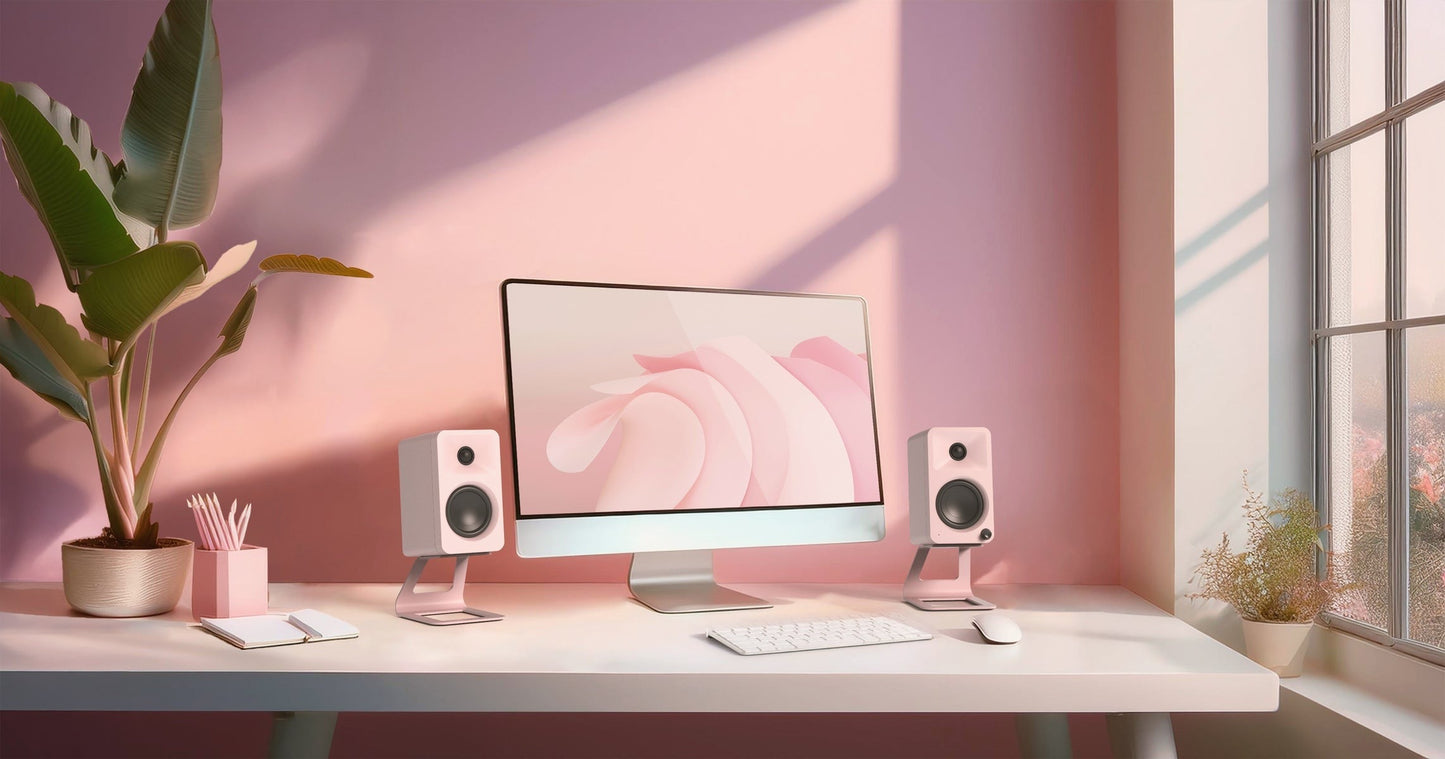 Kanto SE2P Elevated Desktop Speaker Stands for Small Speakers - Pink (Pair)