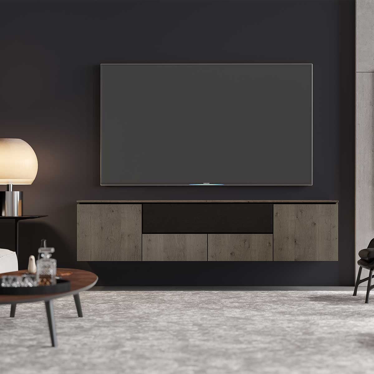 Salamander Designs Lancaster 245 Quad-Width AV Cabinet w/ Center Speaker Opening - Barnboard Oak