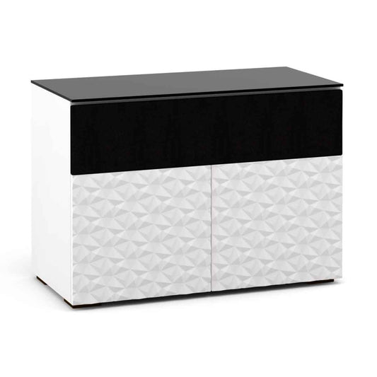 Salamander Designs Milan 329 Twin-Width AV Cabinet w/ Center Speaker Opening - White / Black Glass