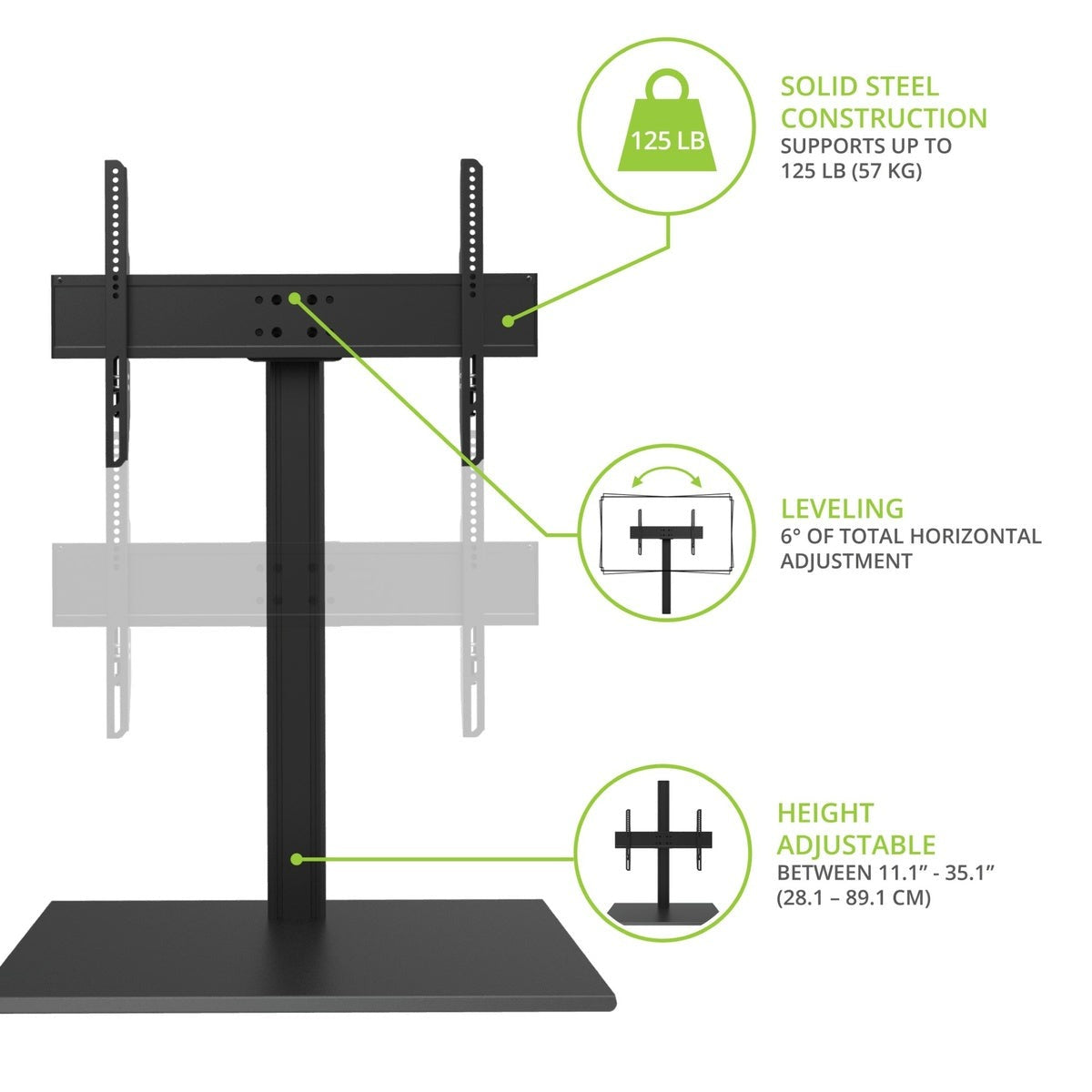 Kanto TTS140 Height Adjustable and Swivelling Tabletop TV Stand for 40" - 90" TVs