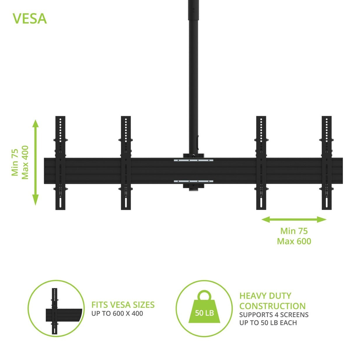 Kanto CM600B4B Back-to-Back Quad Screen TV Ceiling Mount for Four 40” to 45” TVs