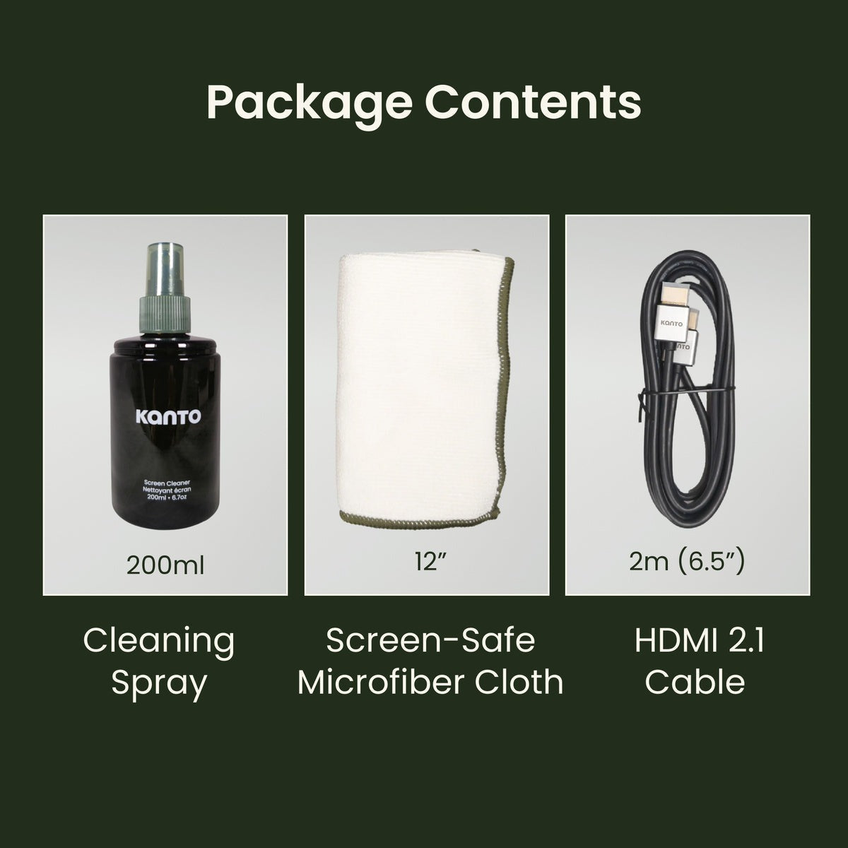 Kanto HT6-KIT Screen Cleaning Kit with Screen Safe Cleaning Spray, Microfiber Cloth and HDMI 2.1 Cable