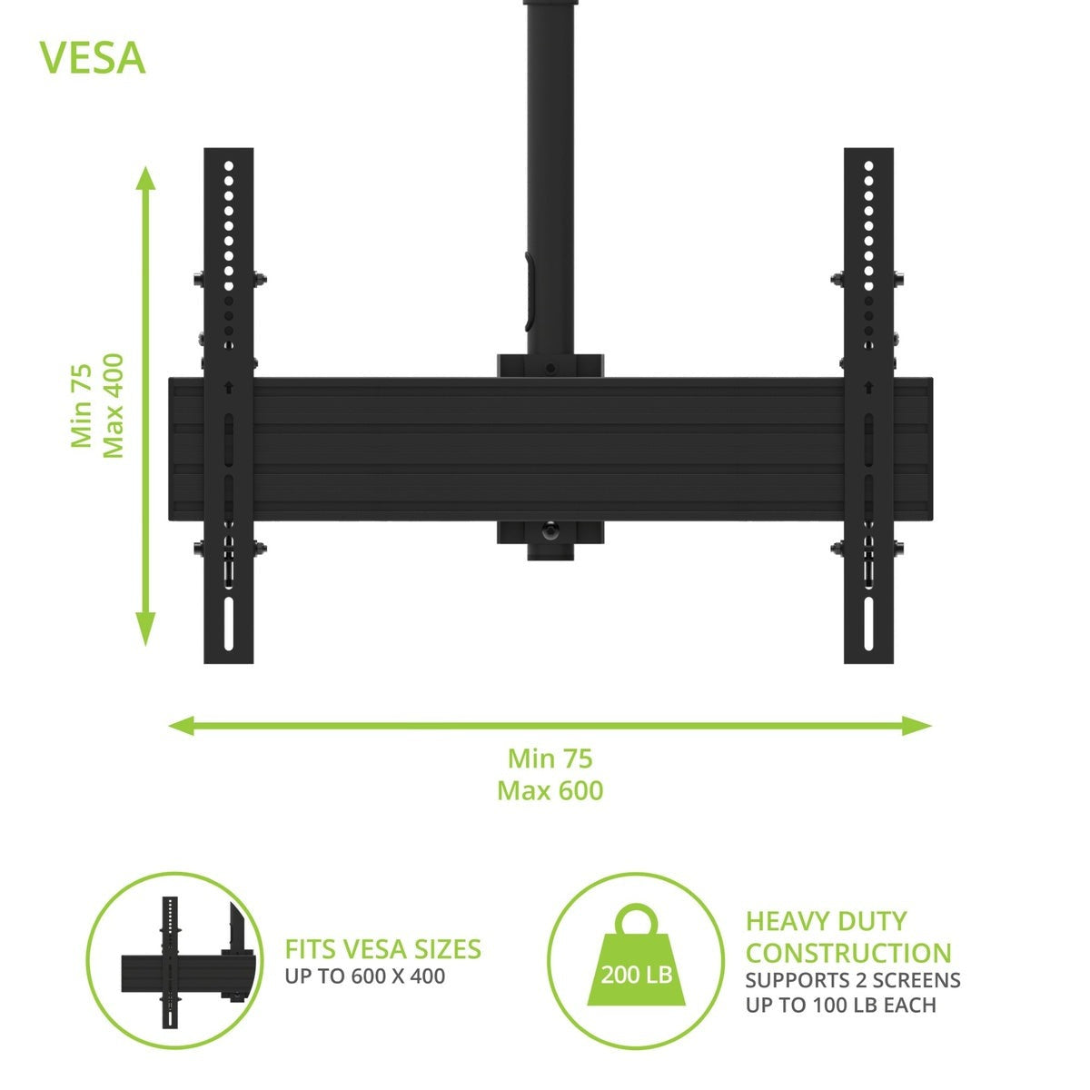 Kanto CM600BTB Back-to-Back Dual Screen TV Ceiling Mount for 40” to 80” TVs