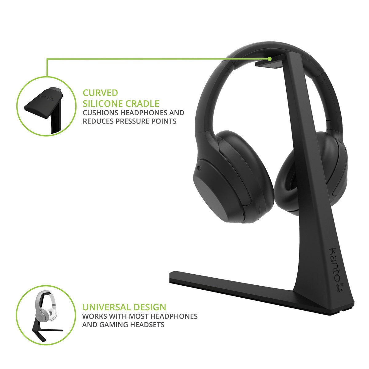 Kanto H3 Universal Desktop Headset Stand with Silicone Padding and Adapter Holder