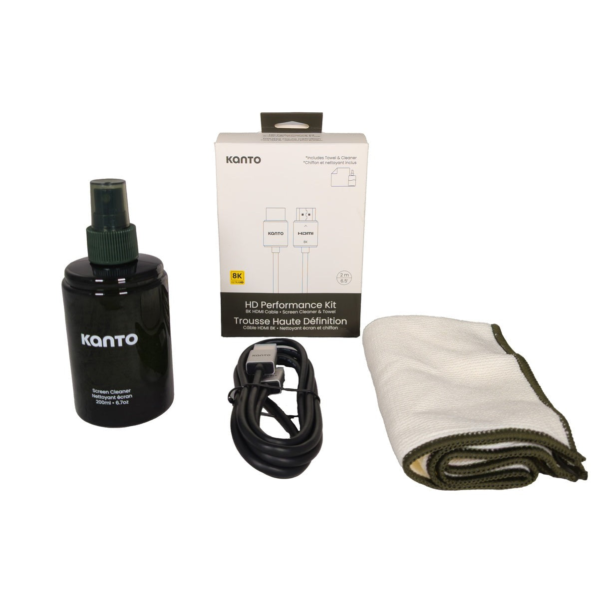 Kanto HT6-KIT Screen Cleaning Kit with Screen Safe Cleaning Spray, Microfiber Cloth and HDMI 2.1 Cable