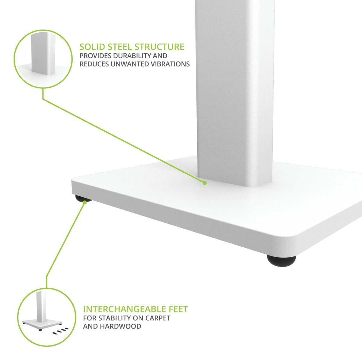 Kanto Universal Bookshelf Speaker Floor Stand - White (Pair)